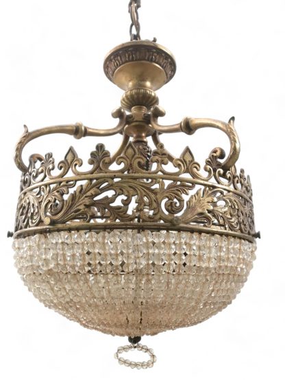 French Empire Style Beaded Crystal and Brass Chandelier - Image 6