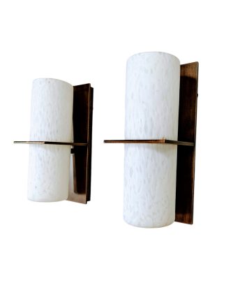 Pair of Hammerton Studio Bronze and Frosted Glass Cylinder Sconces