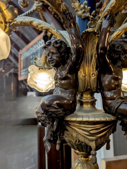 Belle Epoque Bronze 6-Arm Chandelier - Image 5