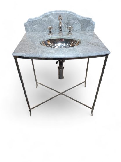 Grey Marble and Polished Nickel Washstand by Waterworks