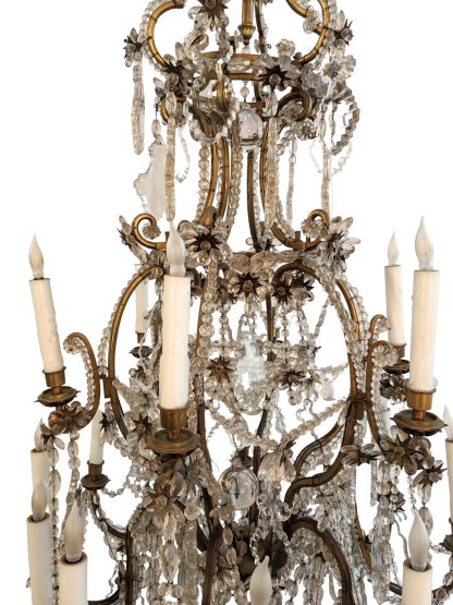 Antique 2-Tiered French Crystal and Brass Beaded Chandelier - Image 4