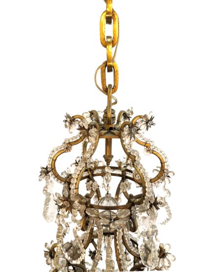 Antique 2-Tiered French Crystal and Brass Beaded Chandelier - Image 2