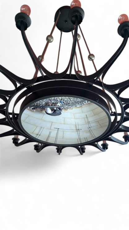 Massive 18-Armed Dark Steel Chandelier with Convex Mirror - Image 7