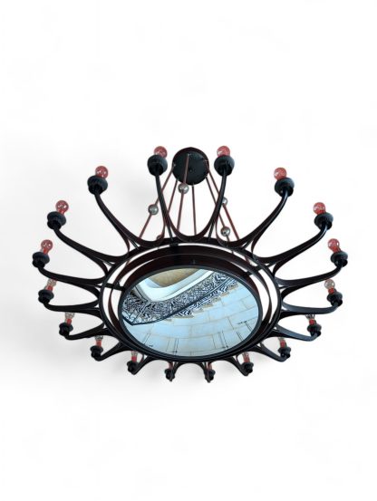 Massive 18-Armed Dark Steel Chandelier with Convex Mirror - Image 5